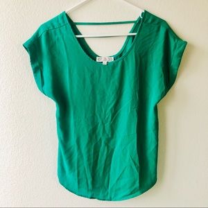 Pink Rose Emerald Green Short Sleeve Blouse Top